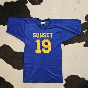 Vintage 1970s Sunset '19' Royal Blue Kids Jersey T-Shirt EAGLES Youth Medium